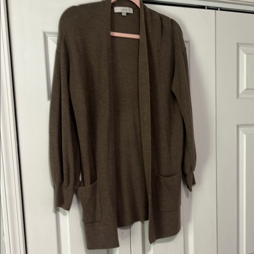 LOFT Brown Cardigan Sweater Lightweight Knit